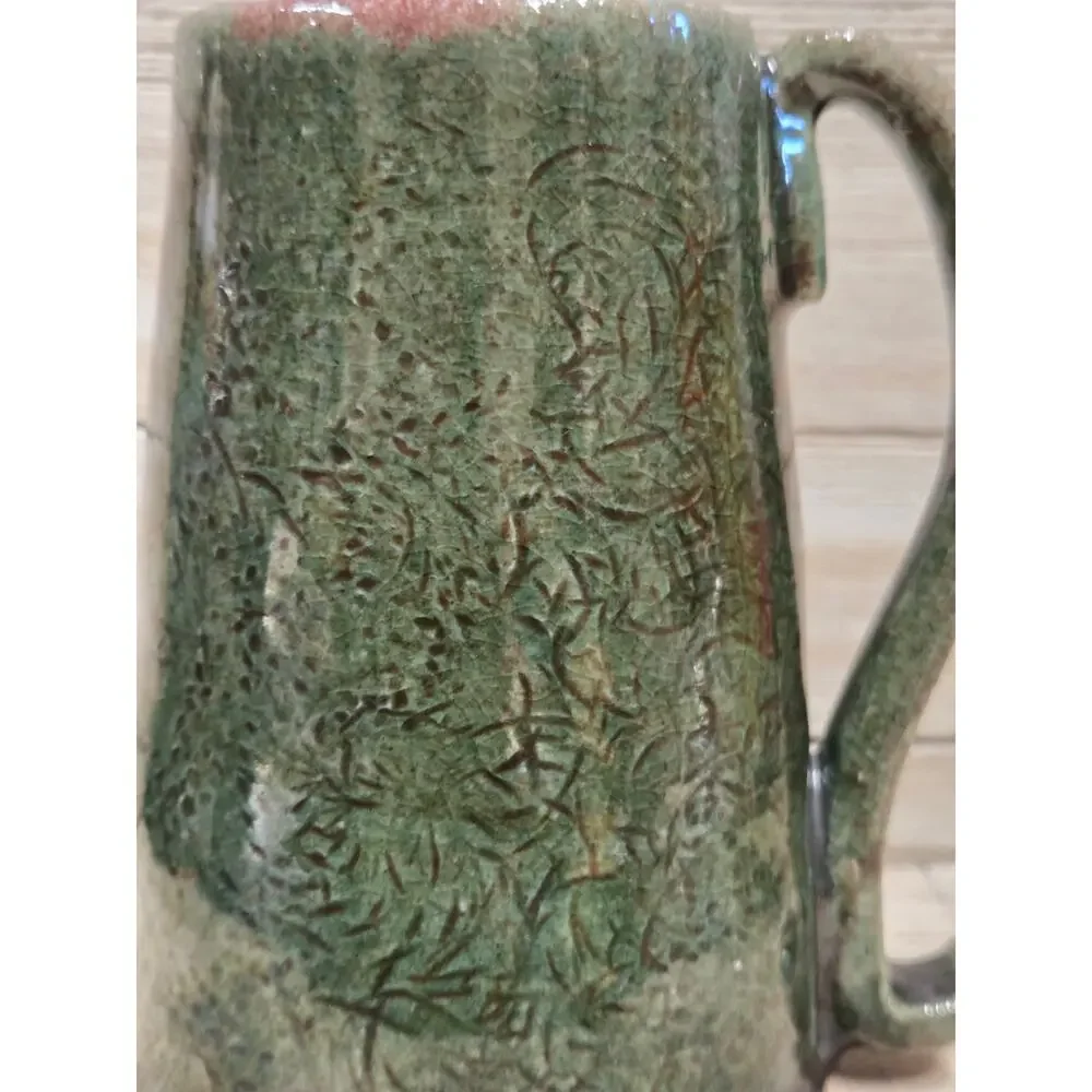 Studio Pottery Mug Green Stoneware Handmade Artisan Coffee Cup Signed A.H.